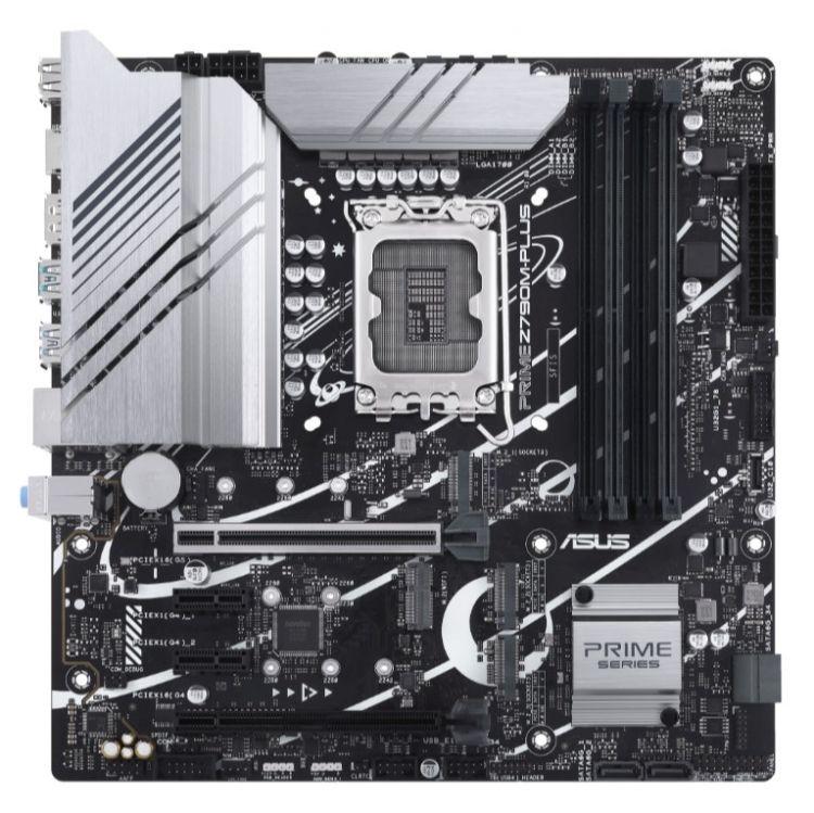 Материнская плата mATX ASUS PRIME Z790M-PLUS 90MB1E70-M1EAY0 (LGA1700, Z790, 4*DDR5 (7200), 4*SATA 6G RAID, 3*M.2, 4*PCIE, HDMI, DP, USB Type-C, 2*USB