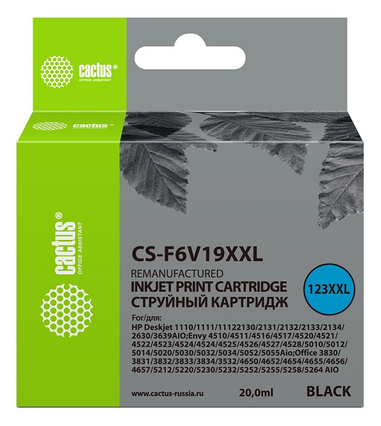 HP совместимые картриджи струйные Cactus  Xcom-Shop Картридж Cactus CS-F6V19XXL черный (1000стр.) (20мл) для HP DeskJet 1110/1111/1112/2130