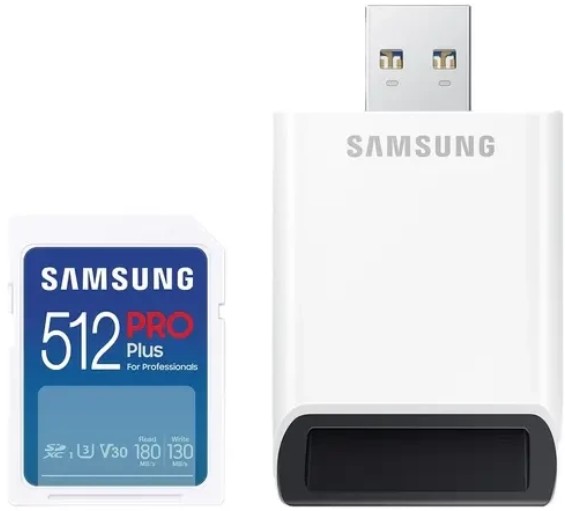 Карта памяти SDXC 512GB Samsung MB-SD512SB/WW PRO Plus с адаптером USB, 130/180MB/s