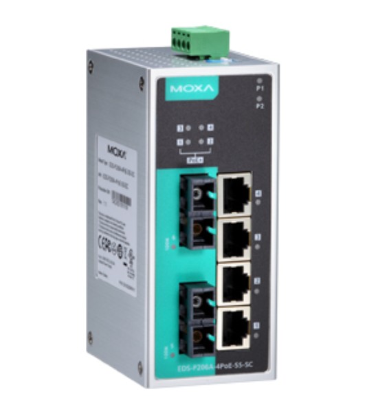 Коммутатор PoE MOXA EDS-P206A-4PoE-SS-SC 2x100BaseFx SM ports, 4 x PoE, SC