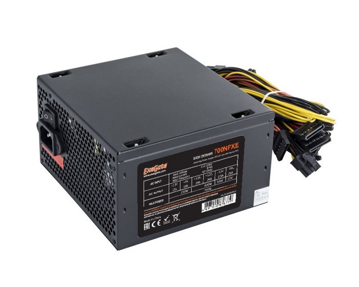 Блок питания ATX Exegate 700NPXE EX220360RUS-PC 700W (+PFC),PC, black, 12cm, 24p+(4+4)p, 6/8p PCI-E,4*SATA,3*IDE,FDD + кабель 220V в комплекте