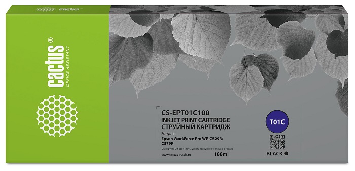 Картридж Cactus CS-EPT01C100 T01C1 черный (188мл) для Epson WorkForce Pro WF-C529RDTW/WF-C5