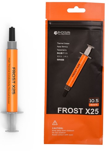 Термопаста, Термоинтерфейсы Термопаста ID-Cooling FROST X25 4g gray, плотность: 3.25g/cm3, теплопроводность: > 5.15 W/m-K, тепловое сопротивление: < 0.004 С-in2/W, диэлектрическа