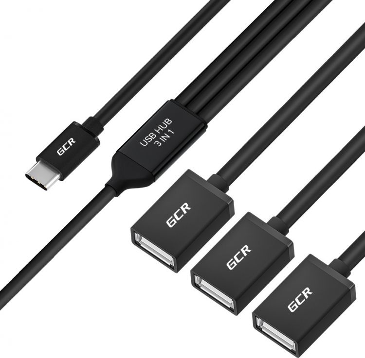  Переходник Greenconnect GCR-55296 USB Hub Type-C гибкий 0.35m разветвитель на 3 USB порта, СМ / 3 х AF, черный