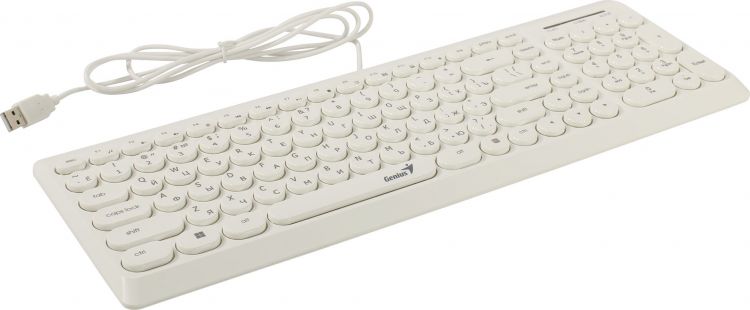   Xcom-Shop Клавиатура проводная Genius SlimStar Q200 31310020412 белая, мультимедийная, USB, 12 мультимидийных круглых клавиш, кабель 1.5 м.