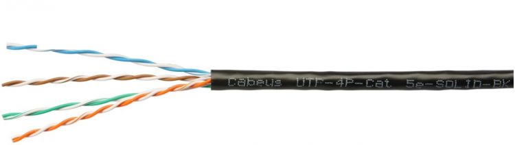 Кабель витая пара U/UTP 5e кат. 4 пары Cabeus UTP-4P-Cat.5e-SOLID-BK-100 (24 AWG), одножильный, PVC нг(А)-LS, черный (100 м)