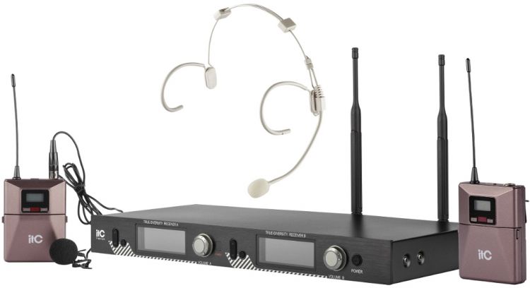   Xcom-Shop Радиосистема ITC T-521UW UHF двухканальная радиосистема с головным и петличным микрофонами. LCD дисплей. True Diversity. Частотный диапазон 470-510 MH