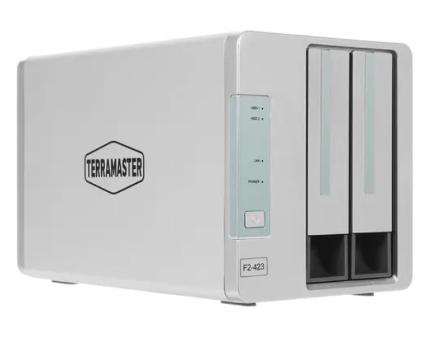 Сетевое хранилище Terramaster F2-423 tower NAS QC2,0(2,9)GhzCPU/4GB(до 32GB)/RAID0,1,10,5,6,JBOD/up to 2 Hot Swap HDDs SATA(3,5' or 2,5')/2*M.2 2280 N