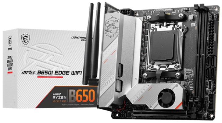 Материнская плата mini-ITX MSI MPG B650I EDGE WIFI (AM5, AMD B650, 2*DDR5 (6600), 4*SATA 6G RAID, 2*M.2, PCIE, 2.5Glan, WiFi, BT, HDMI, USB Type-C, 5*