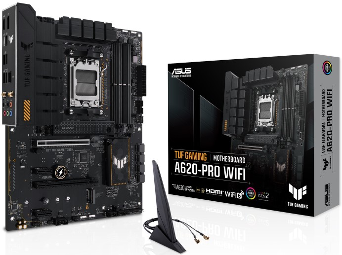 Материнская плата ATX ASUS TUF GAMING A620-PRO WIFI 90MB1FR0-M0EAY0 (AM5, AMD A620, 4*DDR5(6400), 4*SATA3, 2*M.2, Audio, Gb LAN, USB 3.2, USB 2.0, DP,