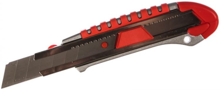 Нож Rexant 12-4918 с сегментированным лезвием 25мм, металлический обрезиненный корпус, с дополнительным замком на лезвии