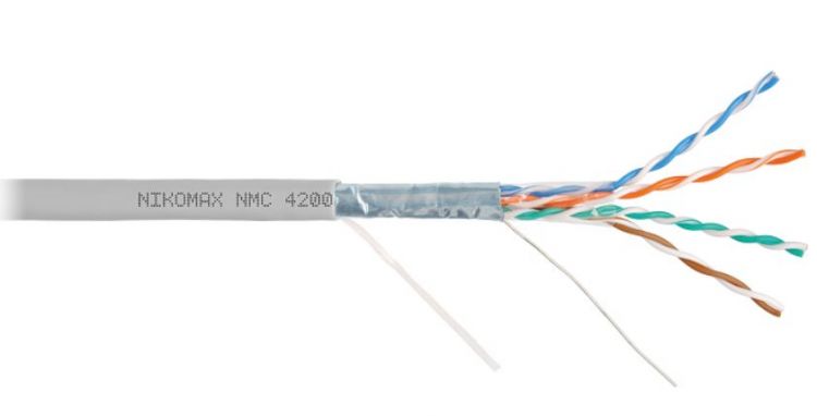  Кабель витая пара F/UTP 5e кат. 4 пары NIKOMAX NMC 4200A-GY 24AWG(0.51 мм), медь, одножильный (solid), внутренний, PVC, серый, уп/305м