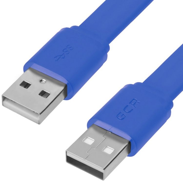 Кабель интерфейсный USB 2.0 Greenconnect GCR-55570 PROF 1.0m AM/AM, плоский, синий, 28/24 AWG, экран, заземление, морозостойкий