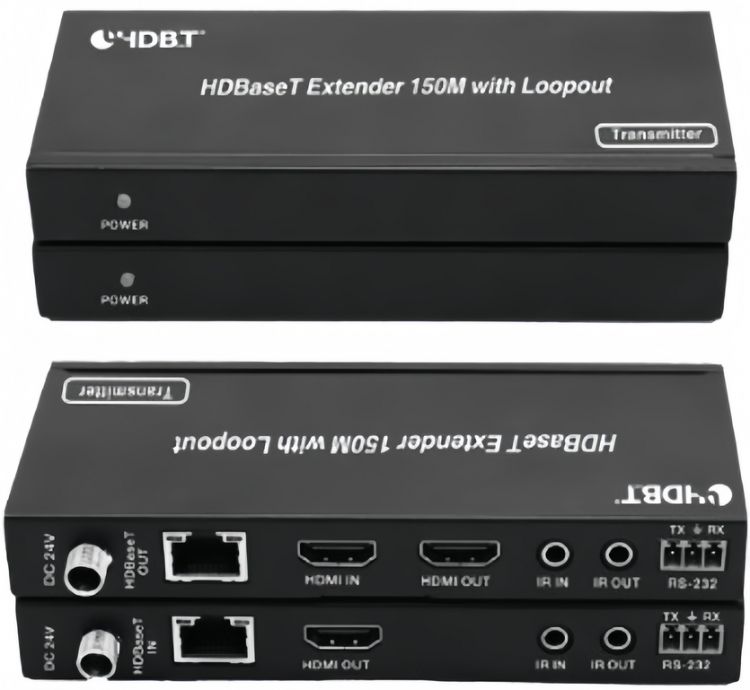 Удлинитель Infobit E150CL сигнала, HDBaseT, HDMI 10,2 Гбит/с, 150 м для 1080p, двунаправленный ИК и RS232, POC, HDCP 1.4, Комплект.