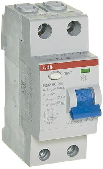 Выключатель дифференциального тока (ВДТ, УЗО) ABB 2CSF202001R1400 F202AC 2P 40A 30mA (AC)