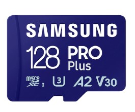 Карта памяти MicroSDXC 128GB Samsung MB-MD128SA/KR PRO Plus Class 10, A2, V30, UHS-I (U3), W 130 МБ/с, R 180 МБ/с, адаптер на SD