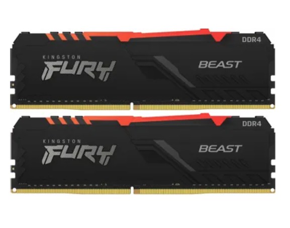 Модуль памяти DDR4 32GB (2*16GB) Kingston FURY KF426C16BB2AK2/32 Beast RGB Black PnP 2666MHz CL16 1RX8 1.2V 16Gbit