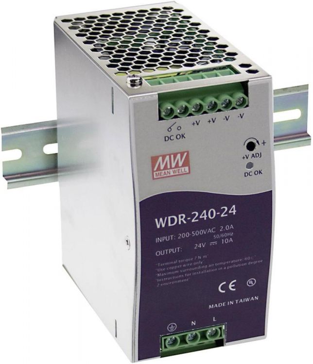 Преобразователь AC-DC сетевой Mean Well WDR-240-24 источник питания 24В с универсальным входом от 180 до 550 В AC, мощность 240Вт