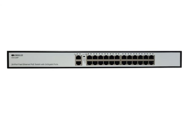  Коммутатор неуправляемый ORIGO OS1226P/285W/A1A 24x100Base-TX PoE, 2x1000Base-T, PoE Budget 285W, Long-range PoE up to 250m, 19'' w/brackets