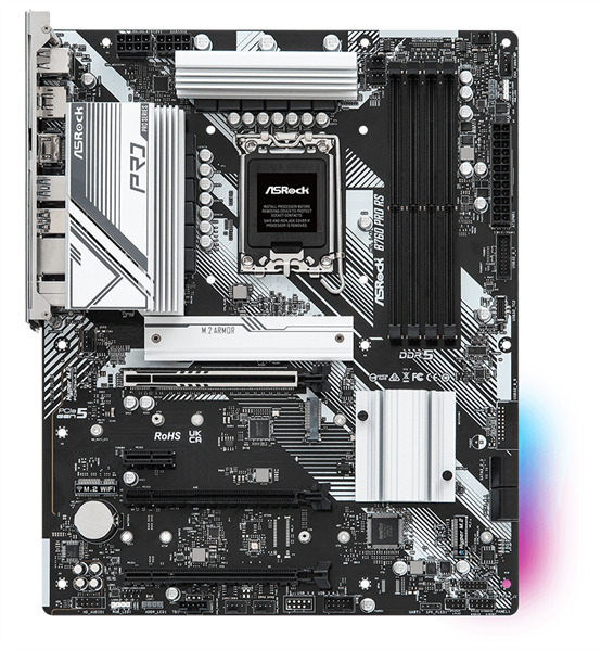 LGA1700 ASROCK  Xcom-Shop Материнская плата ATX ASRock B760 PRO RS (LGA1700, B760, 4*DDR5(7200), 4*SATA 6G RAID, 3*M.2, 3*PCIe, 2.5Glan, HDMI, DP, 6*USB 3.2, 4*USB 2.0, Type-C)