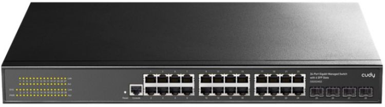 Коммутатор управляемый Cudy GS2024S2 24-Port Layer 2 10/100/1000M, 24 Gigabit Ethernet ports + 4 Gigabit SFP ports + 1 management port, backplane band