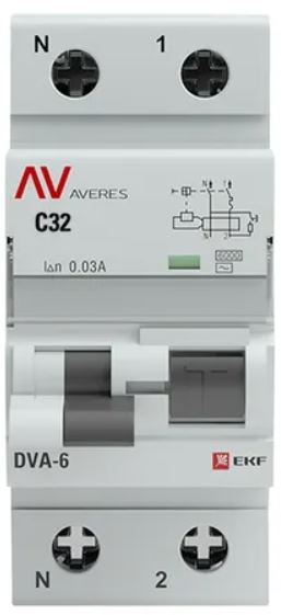 Автомат дифференциальный EKF rcbo6-1pn-32C-30-ac-av DVA-6 1P+N 32А (C) 30мА (AC) 6кА AVERES