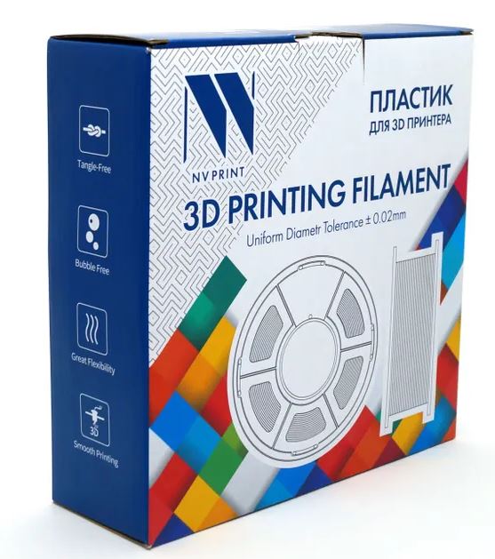 Пластик NVP NV-3D-PETG-SILVER PETG Silver для 3D печати, диаметр 1.75мм, длина 330м, 1 кг