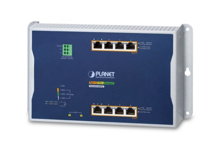 Коммутатор  Planet WGS-4215-8HP2S Промышленный 4-порта 10/100/1000T 802.3bt PoE + 4-порта 10/100/1000T 802.3at PoE + 2-слота 100/1000X SFP Плоскопанел