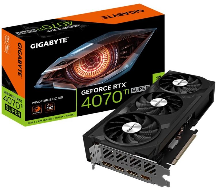 Видеокарта PCI-E GIGABYTE GeForce RTX 4070 Ti SUPER WINDFORCE OC (GV-N407TSWF3OC-16GD) 16GB GDDR6X 256bit 5nm 2340/21000MHz HDMI/3*DP