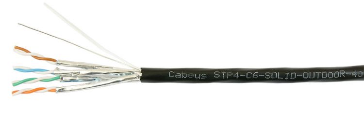  Кабель витая пара U/FTP 6a кат. 4 пары Cabeus STP-4P-Cat.6a-SOLID-OUT-LSZH-UV 23AWG(0.57 мм), медь, одножильный (solid), внешний, LSZH, нг(A)-HF, чёрн