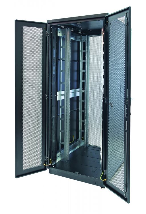 Шкаф напольный 19, 42U Eurolan 60F-42-88-35BL Racknet S3000 800 × 800, передняя дверь перфорированная двустворчатая, задняя дверь перфорированная дву