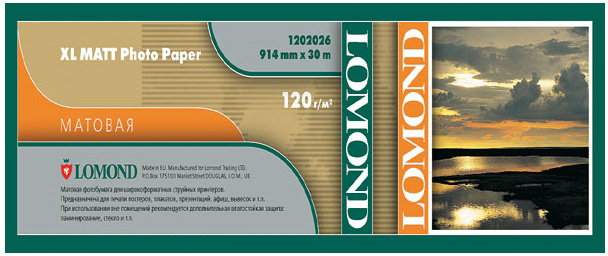 Бумага Lomond 1202062 Матовая бумага для печати водорастворимыми и пигментными чернилами, XL Matt Paper, ролик 914мм*50,8 мм, 120 г/м2, 30 м