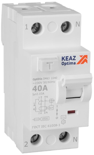 УЗО КЭАЗ 343913 OptiDin DM63-2240-A-4,5-УХЛ4 2P 40A 30mA