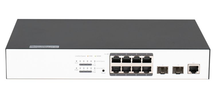 Коммутатор PoE GIGALINK GL-SW-G204-10P L2, 8 Base-T 10/100/1000Mb/s PoE портов, 2 Base-X SFP 1000Mb/s. 1U 19'', 220V, суммарная мощность 240W