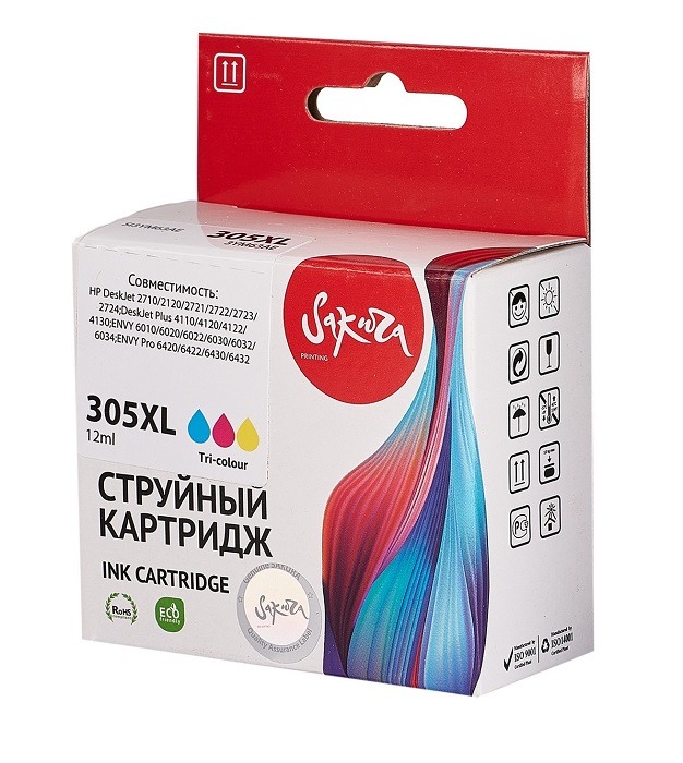 Картридж струйный Sakura 3YM63AE (№305XL Tri-colour) для HP DeskJet 2710/2120/2721/2722/2723/2724, DeskJet Plus 4110/4120/4122/4130, ENVY 6010/6020/60