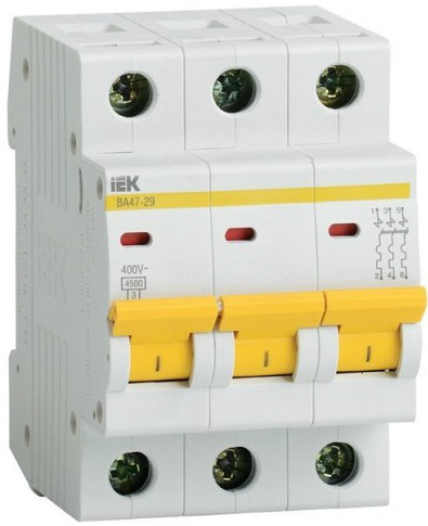 Автоматический выключатель IEK MVA20-3-063-C ВА47-29 3Р 63А 4,5кА х-ка С