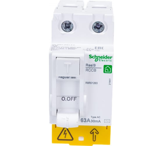 Выключатель Schneider Electric RESI9 дифференциального тока (УЗО) 63А 2P 30мА тип AC