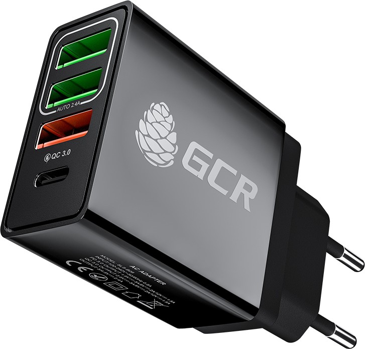 Зарядное устройство сетевое Greenconnect GCR-52884 на 4 USB порта (2 х 2A + QC 3.0 + PD 18W) , черное