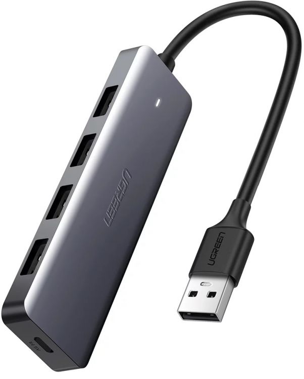 Концентратор UGREEN CM219 50985_ 4*USB 3.0 with Micro-USB Power Supply, серый