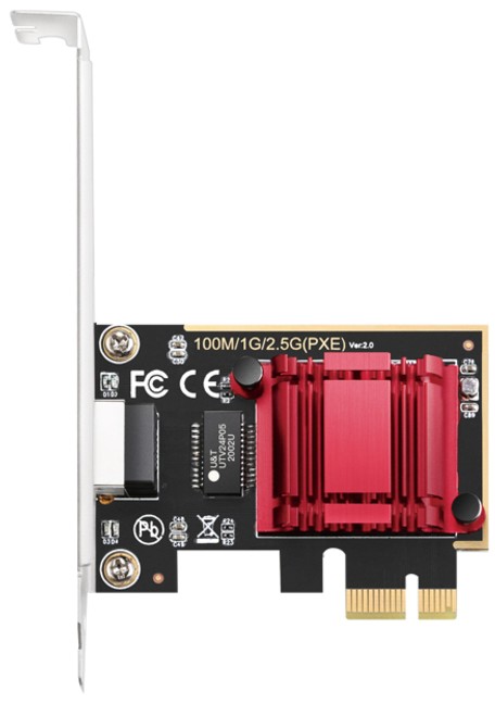 Адаптер Cudy PE25 2.5Gbps PCI Express, Realtek Chipset, 2.5G/1000M/100M/10M Auto Adaptive, IEEE802.3ad, IEEE802.3az, IEEE802.1Q, IEEE802.1p, IEEE 802.