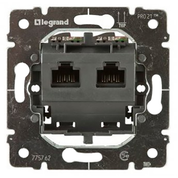 Розетка Legrand 775762 2-ая 5 кат UTP (RJ45) без лапок (крепление винтами)