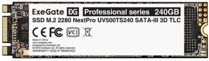 Накопитель SSD M.2 2280 Exegate NextPro UV500TS240 EX280465RUS 240GB, 561/500MB/s, TBW 100, MTBF 1.8M