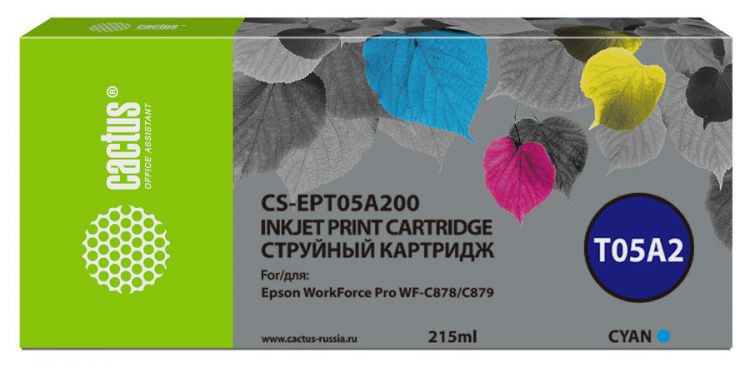 Картридж Cactus CS-EPT05A200 голубой (215мл) для Epson WorkForce Pro WF-C878/C879