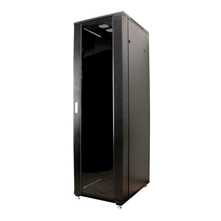 Шкаф напольный 19, 42U TopLAN TOP-MDX-R-42U60-100-GS-BK серверный 600x1000, передняя дверь со стеклом, задняя сплошная металл, ножки, черный