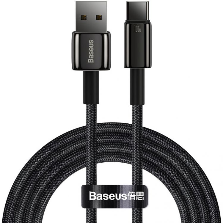 Кабель интерфейсный Baseus CAWJ000101 Tungsten Gold Fast Charging Data USB to Type-C 100W 2m Black (зарядка и передача данных, быстрая зарядка, скорос