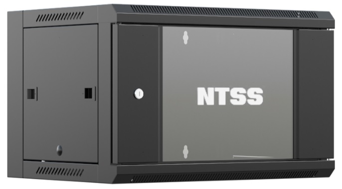 Шкаф настенный NTSS W 18U 600х600х964мм, 2 профиля 19, дверь стеклянная, черный RAL 9005 (NTSS-W18U6060GS-BL)