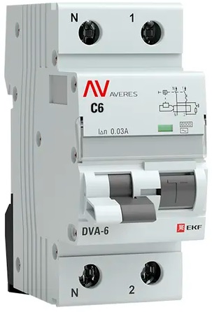 Автомат дифференциальный EKF rcbo6-1pn-6C-30-ac-av DVA-6 1P+N 6А (C) 30мА (AC) 6кА AVERES