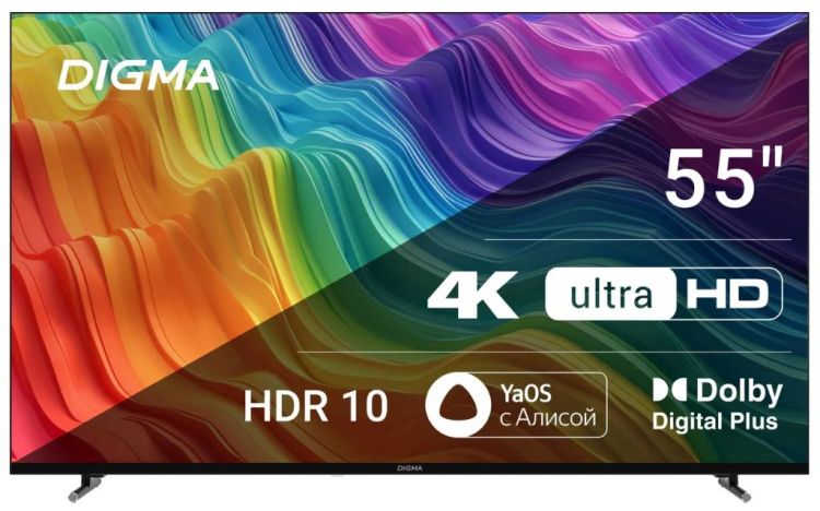 Телевизор LED Digma DM-LED55UBB33 55 Яндекс.ТВ Frameless Metal черный 4K Ultra HD 60Hz DVB-T DVB-T2 DVB-C DVB-S DVB-S2 USB WiFi Smart TV