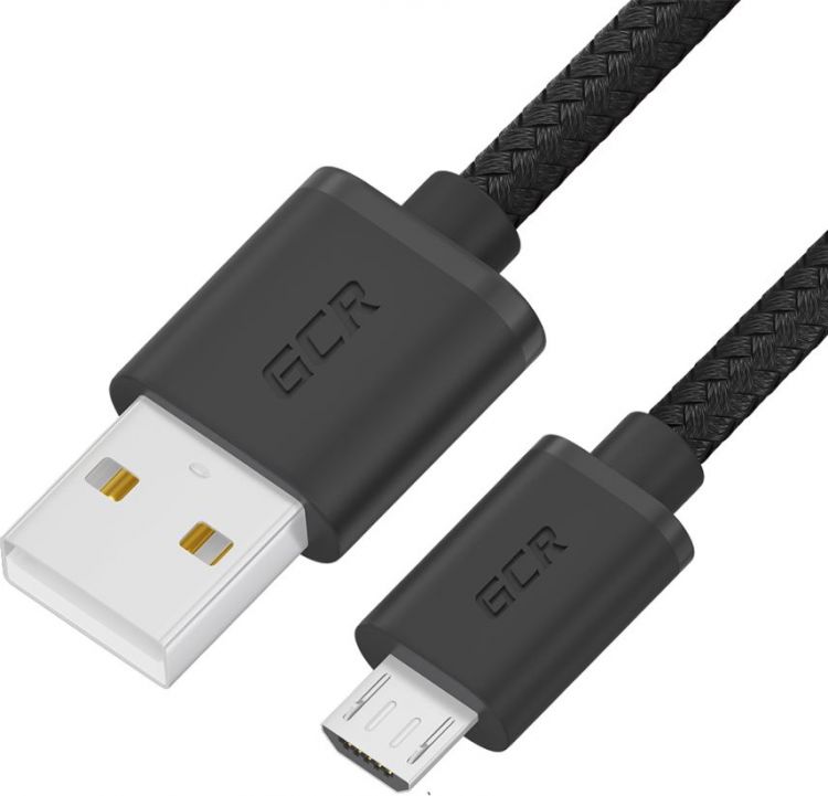 Кабель интерфейсный Greenconnect GCR-54086 1.5m, MicroUSB быстрая зарядка, черный нейлон