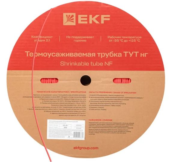 Термоусаживаемая трубка EKF tut-4-r ТУТ нг 4/2 красная рулон